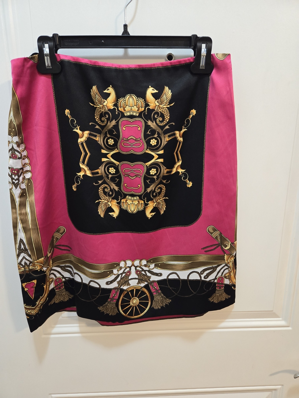 Boston Proper Hot Pink Black Gold Baroque Mini Skirt
